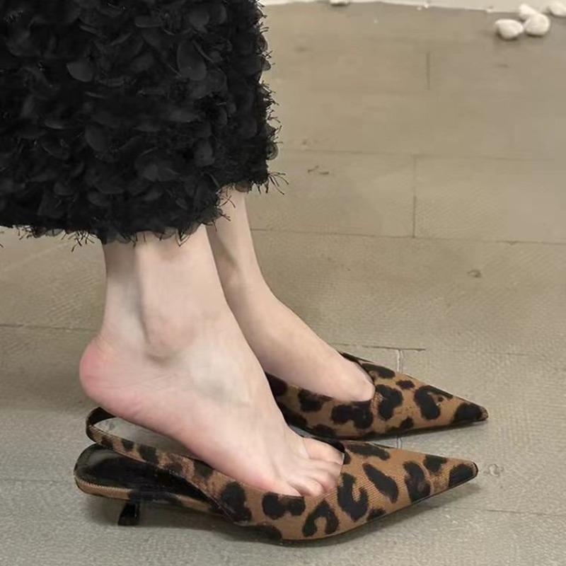 Leopard Print Heels - Spring Summer Slip on Women Sandals