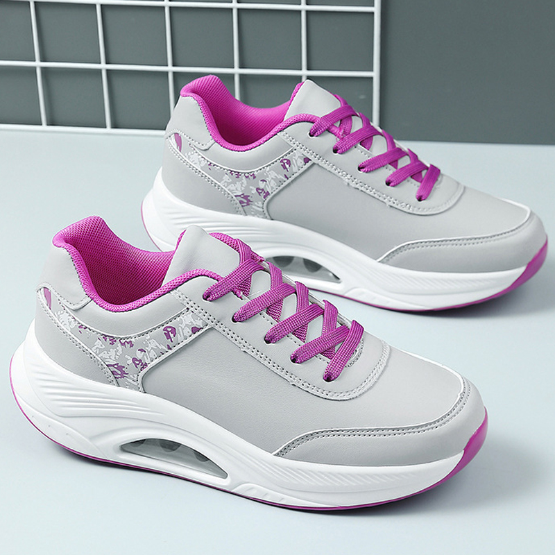 Women'S Shoes Running Sports - PU Leather Running Sneakers Air-cushion Trainers