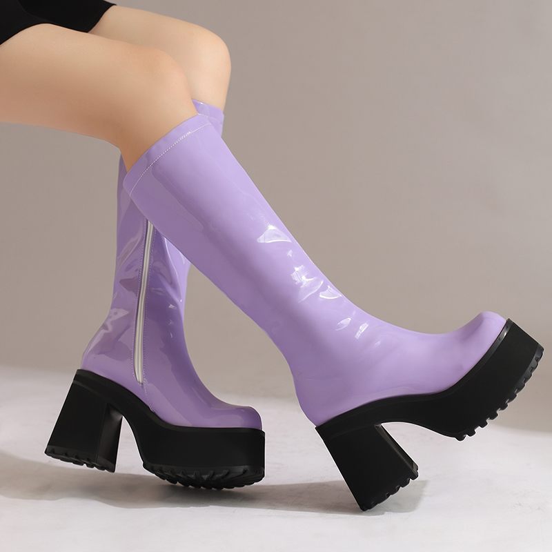 Punk Heels Knee High Boots Pla - Zip Up Boots Short ulasan dan harga