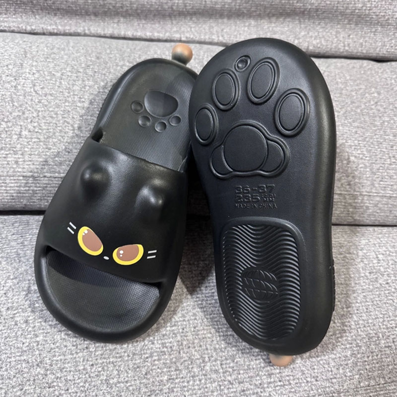 New Cute 3D Black Cat Paw Slid - Women Shoes Black ulasan dan harga