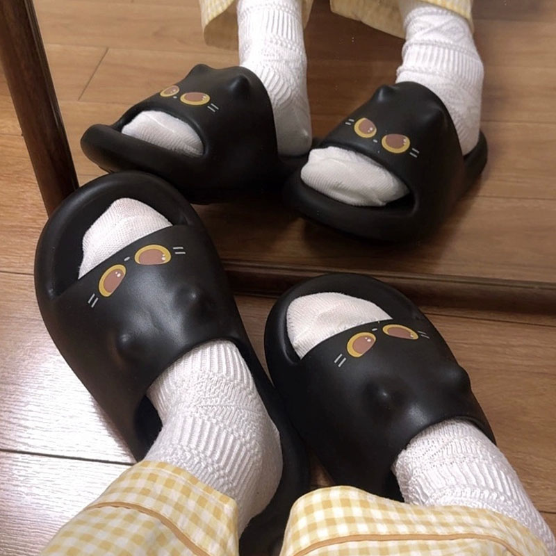 New Cute 3D Black Cat Paw Slid - Women Shoes Black ulasan dan harga