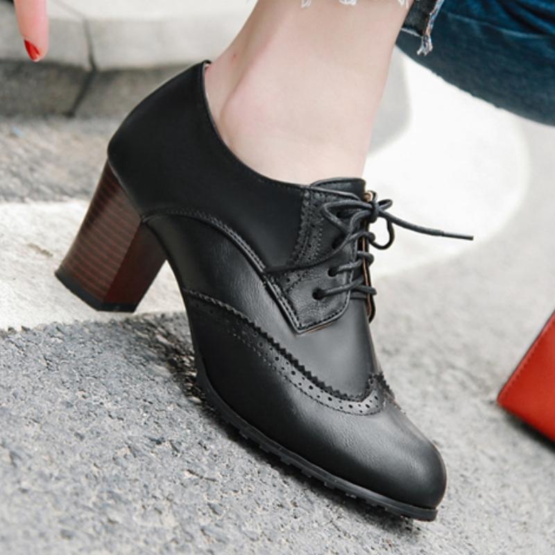 Vintage Women's High Heels Loa - Women'S Shoes Loafers Black ulasan dan harga