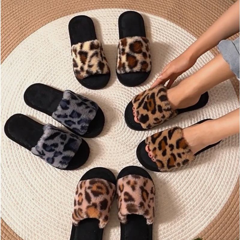 2025 Winter Warm Fluffy Furry  - Leopard Print Heels ulasan dan harga