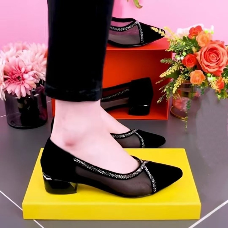 2025 Black Mesh New Pointed Fa - Women Shoes Black ulasan dan harga