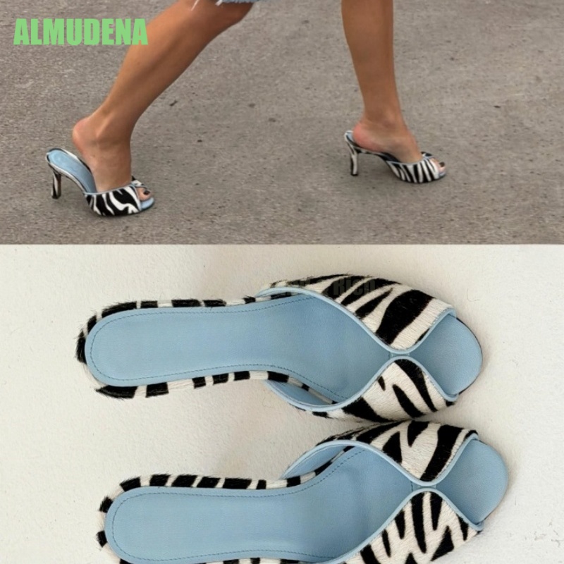 Zebra Print V-Cut Peep Toe Mul - Leopard Print Heels ulasan dan harga