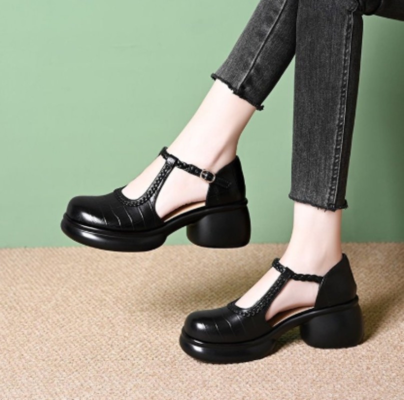 Women Black Croc‑Embossed Mary - Women Shoes Sandals ulasan dan harga