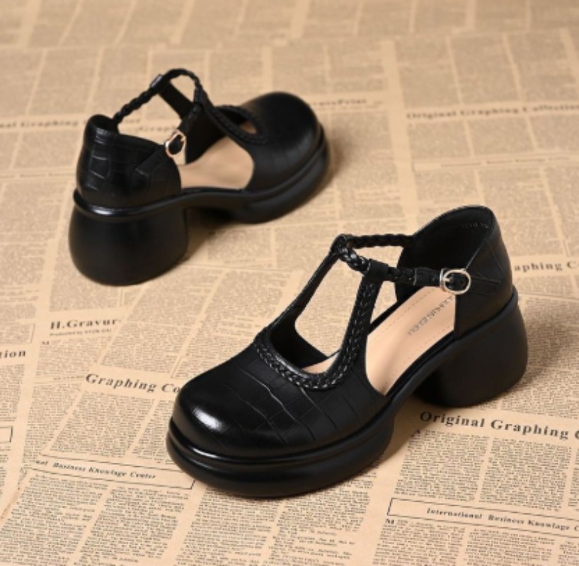 Women Black Croc‑Embossed Mary - Women Shoes Sandals ulasan dan harga