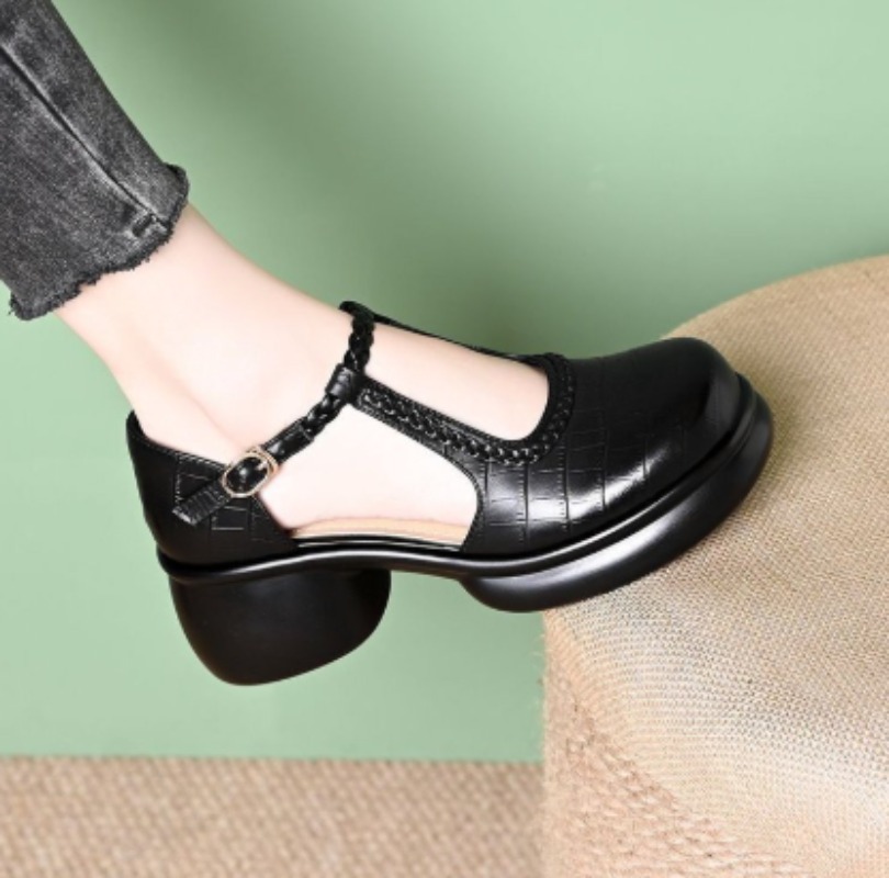 Women Black Croc‑Embossed Mary - Women Shoes Sandals ulasan dan harga
