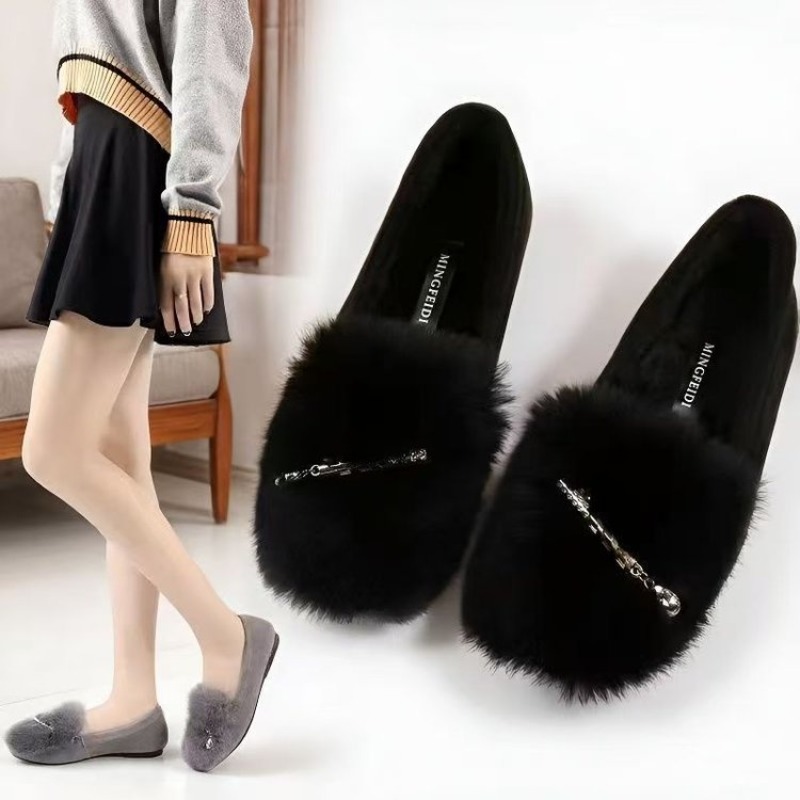 Black Furry Loafers Women Plus - Women'S Shoes Loafers Black ulasan dan harga